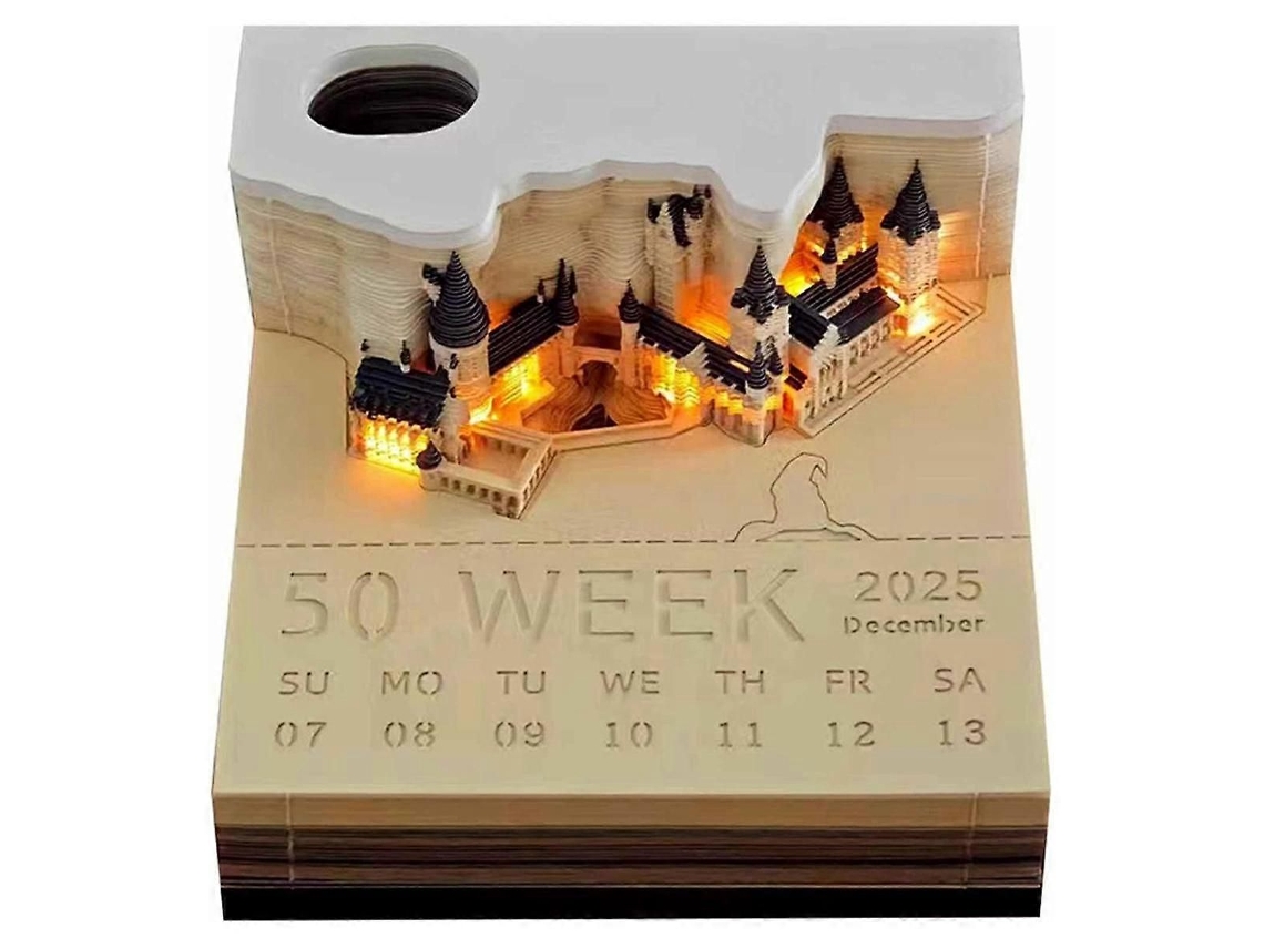 Calendário De Mesa 2025 Com Bloco De Notas, Castelo Mágico 3d Com Luzes