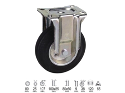 Roda Industrial Fixa de Borracha Preta 80 mm WOLFPACK LINEA PROFESIONAL