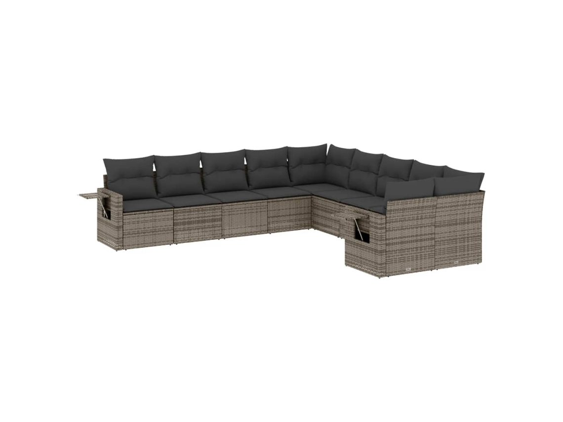 Conjunto de 10 Sofás de Jardim com Almofadões Vime Pe Cinzento MAISON EXCLUSIVE