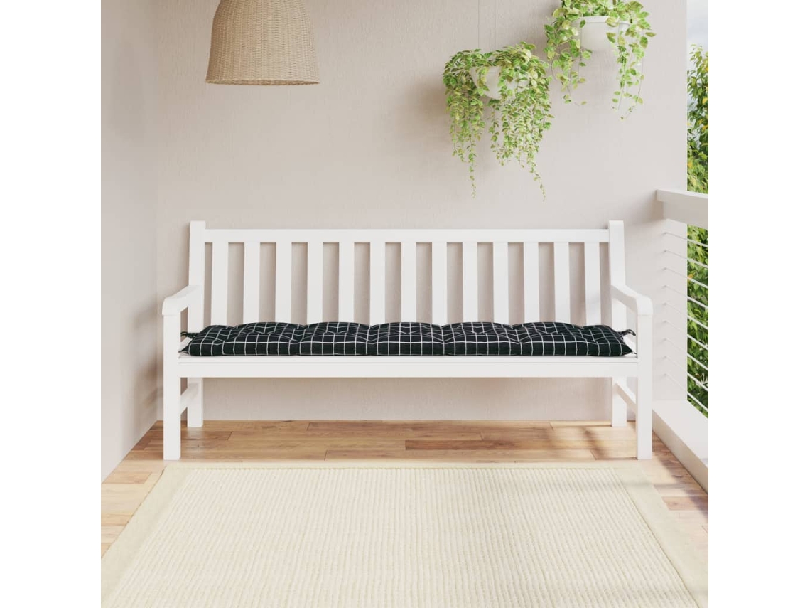 Vidaxl Almofadão P/ Banco Jardim 180x50x7cm Tecido Oxford Xadrez Preto