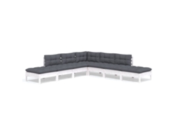 Conjunto de 7 Lounge de Jardim com Almofadões Pinho Branco MAISON EXCLUSIVE