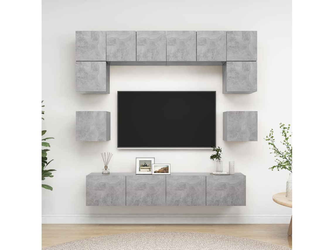 Vidaxl 8 Pcs Conjunto De Móveis Tv Derivados Madeira Cinzento Cimento