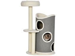 Arranhador com Cama de Gato e Barril de Arranhão para Gatos, 60 Cm X 44,5 Cm X 109 Cm, Cinza + Natural + Branco Ge