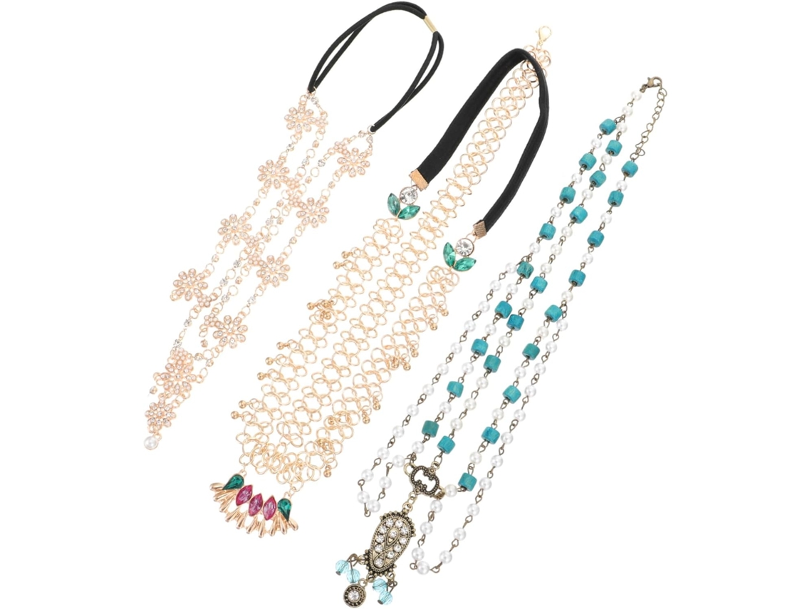 Conjunto De Tiaras Boêmias De 3 Peças Com Corrente Decorativa - Acessório Elegante Para Casamento