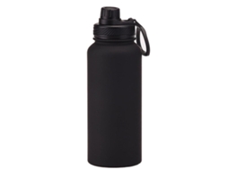 Garrafa Térmica Esportiva De Aço Inoxidável De 1 Litro, Grande Capacidade, Copo De Água Portátil Para Áreas Externas Com Alça, Preta Brilvibera