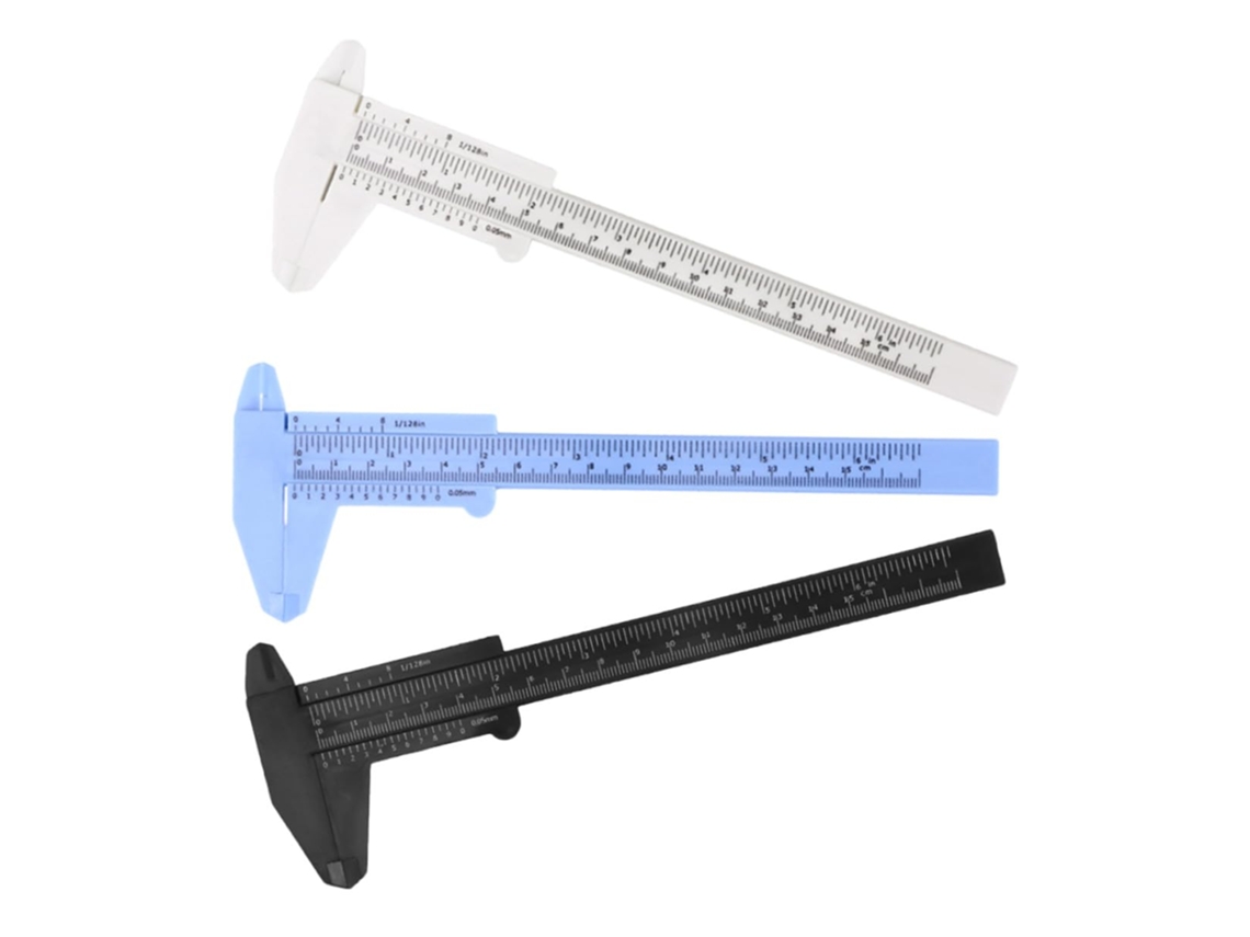 Conjunto De 3 Paquímetros Métricos Plástico Com Régua Deslizante Dupla