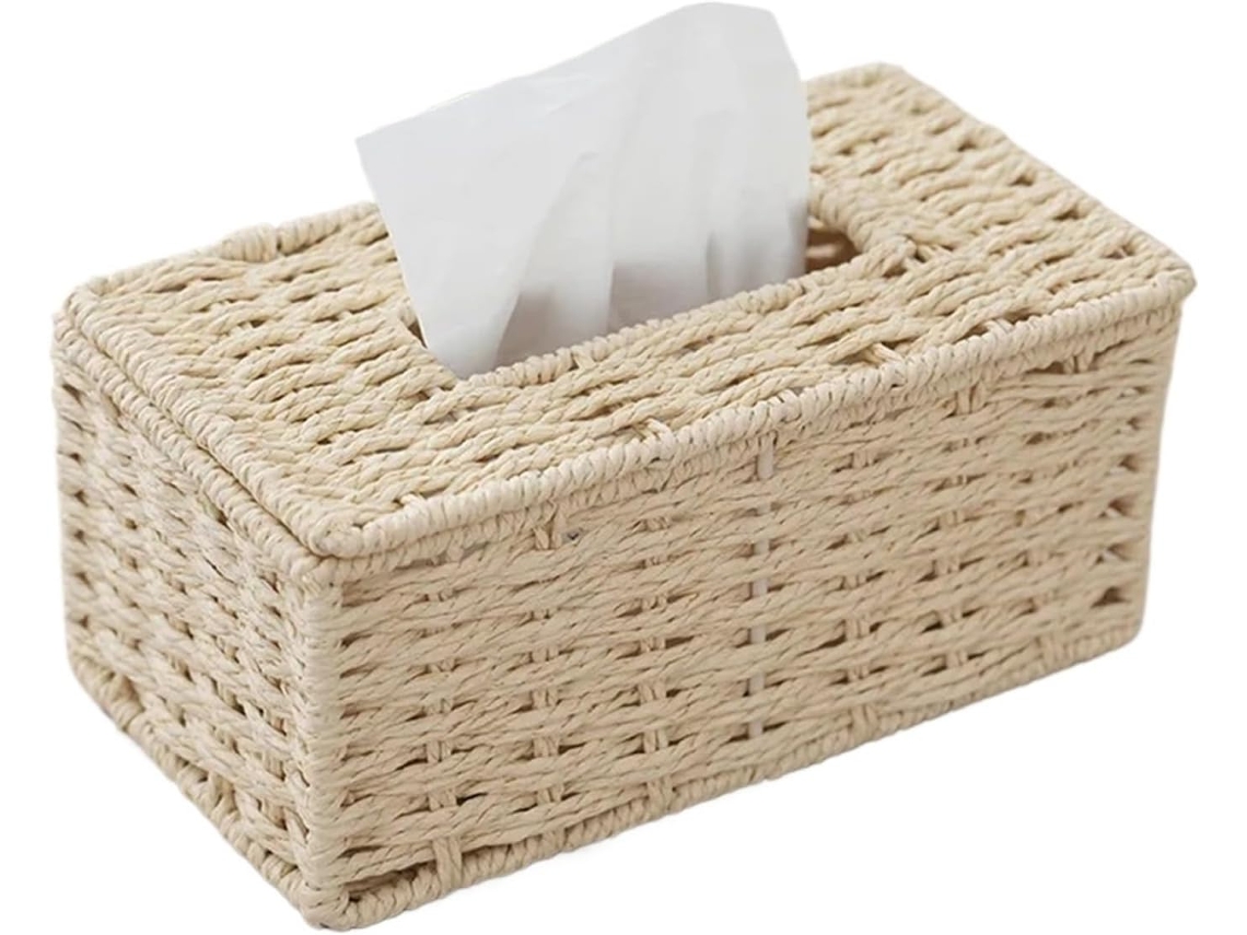 Porta Lenços de Papel Trançado À Mão para Mesa Sala Estar
