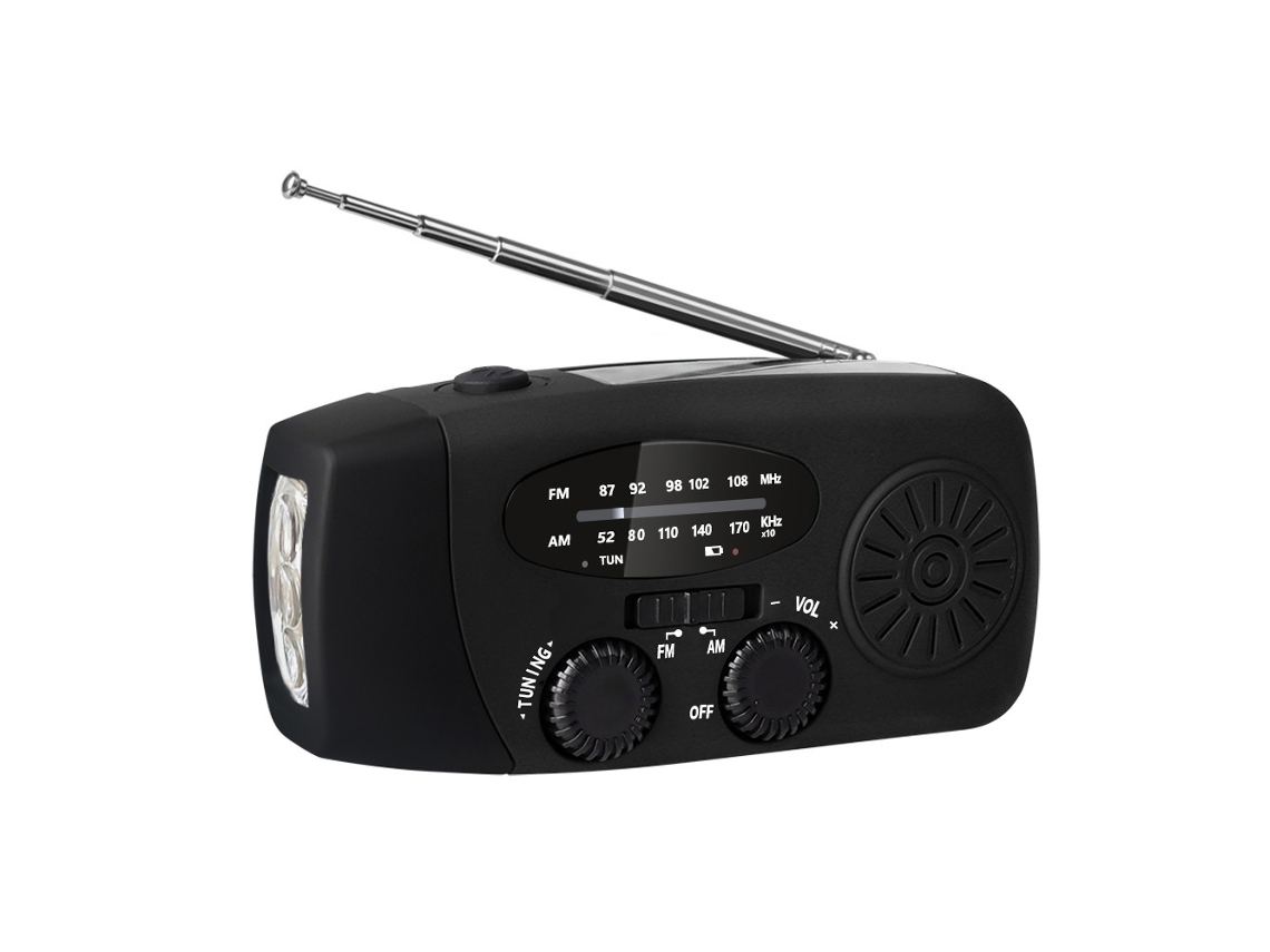 Rádio de manivela AQUAFORGE com célula solar, lanterna, bateria externa