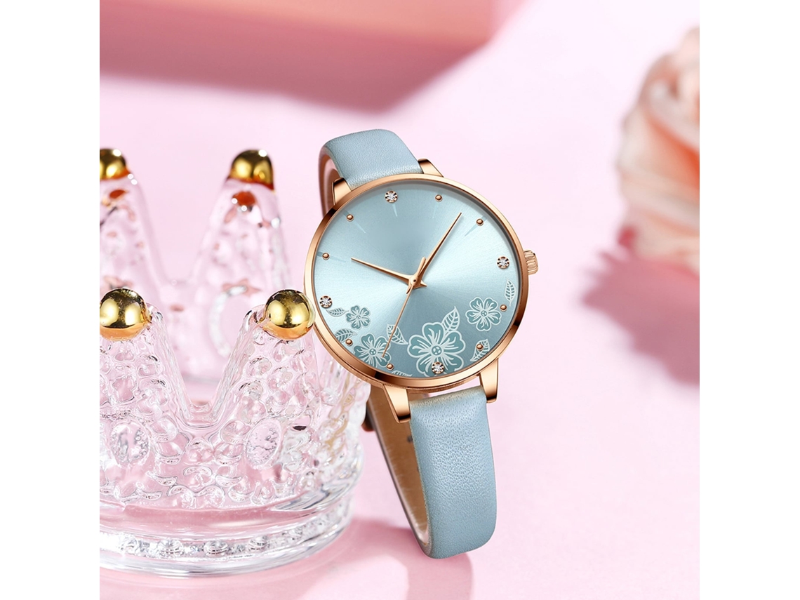 Relógio de Moda Feminino Curren com Quartzo e Pulseira de Couro 3atm