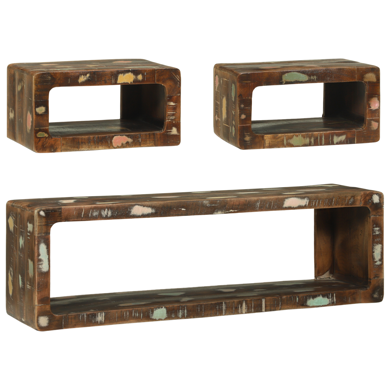 Conjunto 3 Gabinete Para Tv Vidaxl Multicolorido Madeira Recuperada Maciça (100 X 30 X 32 Cm)