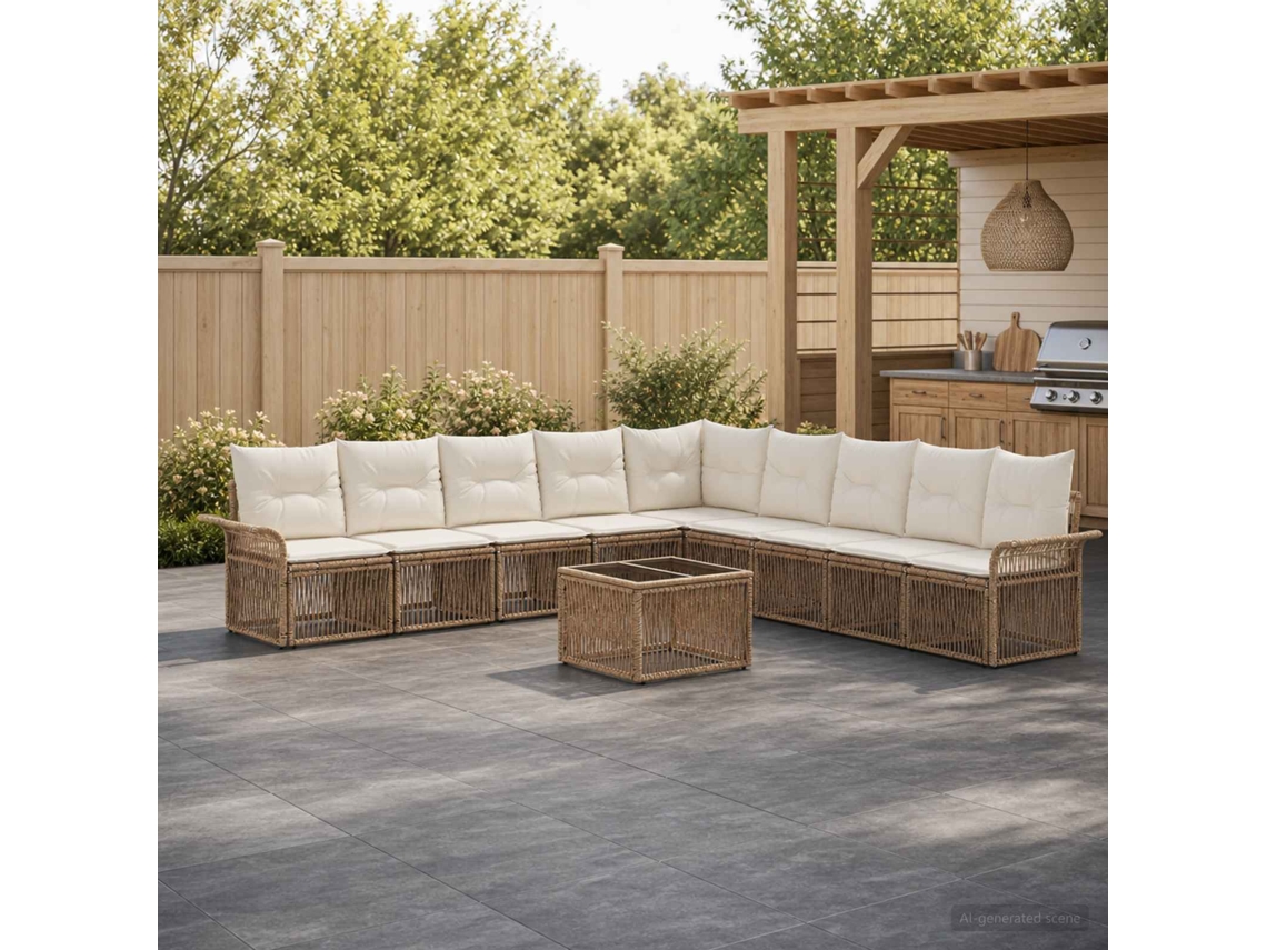 Vidaxl Conjunto De Sofá De Jardim 10 Pcs Bege Vime Pe