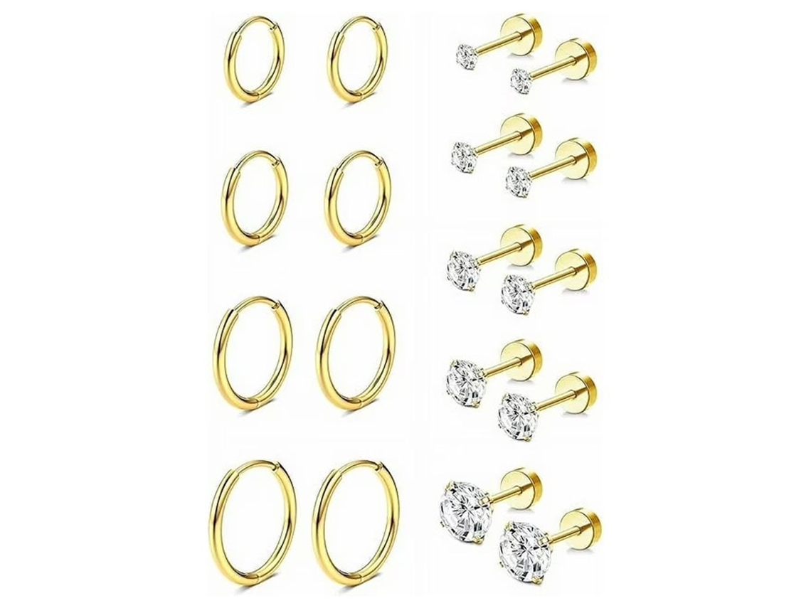 Brincos, 9 Pares De Brincos De Aço Inoxidável, Unissex, Para Orelhas Sensíveis (dourado) Spqment