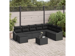 Vidaxl Conjunto de Sofás com Almofada 9 Pcs Preto Vime Pe