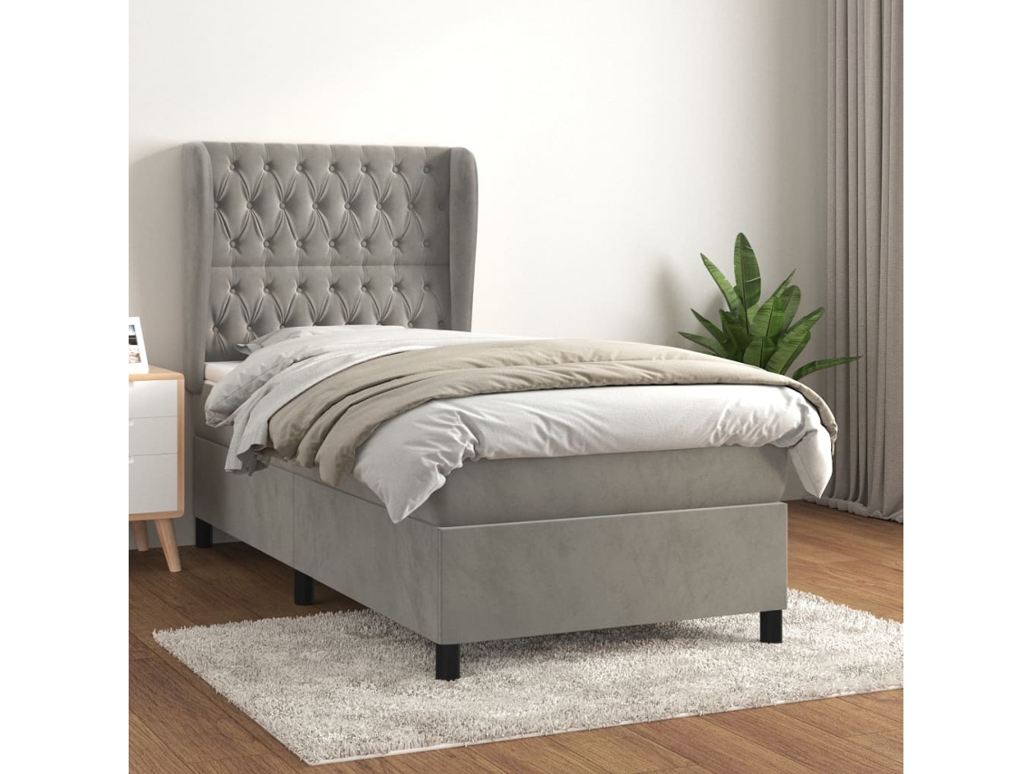 Vidaxl Cama Com Molas/colchão 80x200 Cm Veludo Cinza-claro