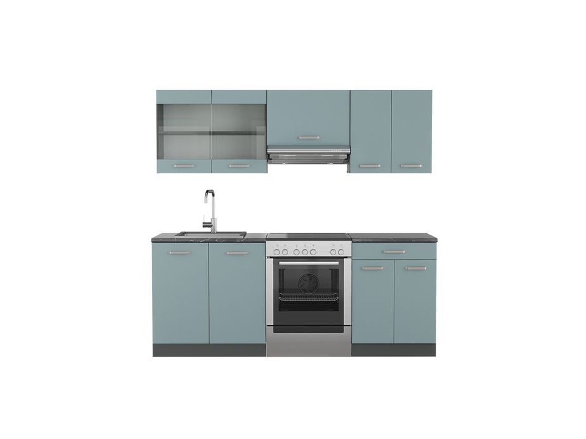 Cozinha R-Line, 200 cm sem bancada, cinza azulado/antracite, Vicco