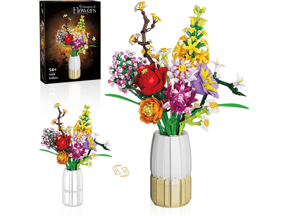 Conjunto De Construção De Buquê Em Vaso 2 Em 1, Buquê De Flores Artificiels Para Adultos E Crianças Bouquet Plant, 1458 Peças
