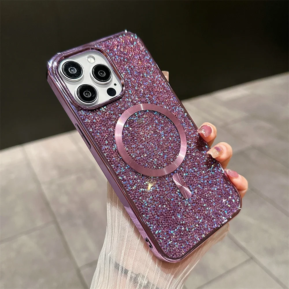 (roxo, Iphone 13) Capa Magnética De Luxo Com Diamantes Brilhantes, Compatível Com Carregamento Sem Fio Magsafe