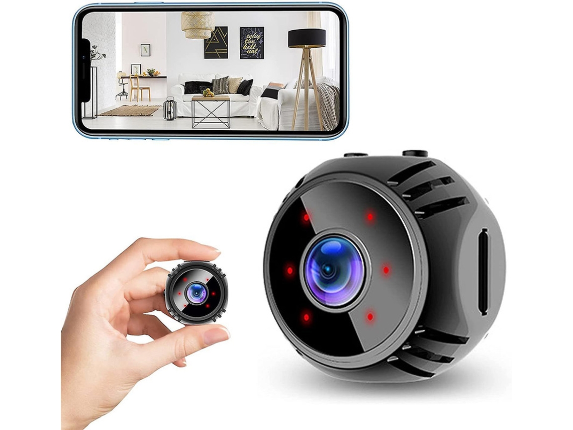 Mini câmera sem fio Wi-Fi 1080p para bebês, ideal para sala de estar, quarto e berçário (preta)