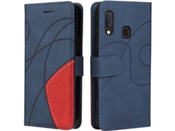 Capa Fólio Fecho Proteção para Samsung Galaxy A20 HONGWE. Pele Sintética Anti-Choque Magnética Azul