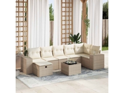 Vidaxl 8 Pcs Conjunto De Sofás P/ Jardim Com Almofadões Vime Pe Bege