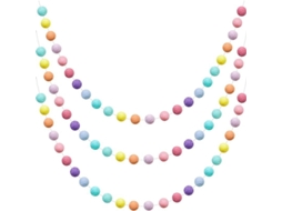 Guirlanda De Bola De Lã Pom Pom Colorida Para Carnaval Páscoa Halloween, Cores Arco-íris, 3 Peças