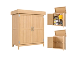 Cabana de madeira para jardim com 2 portas, armário externo para ferramentas com teto abrível 74x43x88cm BTFORUS