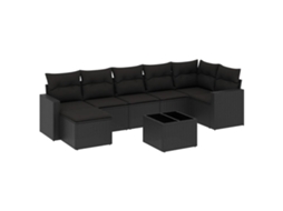 Conjunto de 8 Sofás de Jardim com Almofadões Vime Pe Preto MAISON EXCLUSIVE (8 pcs)