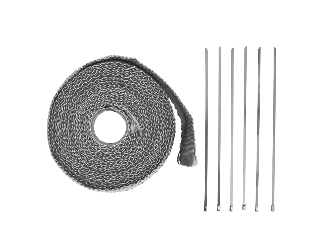 Cinta De Aislamiento De Calor Para Escape 5m Fibra De Vidrio Con Cremallera De Acero Aleado Para Coche Moto Negro
