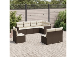 Vidaxl 8 Pcs Conjunto Sofás De Jardim C/ Almofadões Vime Pe Castanho