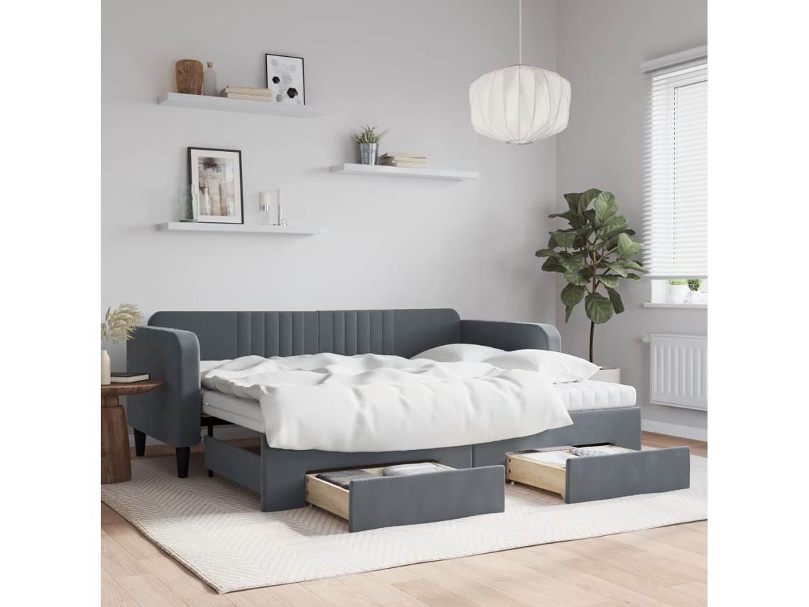 Vidaxl Sofá-cama C/ Gavetão E Gavetas 90x200 Cm Veludo Cinzento-escuro