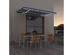 Vidaxl Toldo Retrátil Manual Com Led 400x350 Cm Azul E Branco