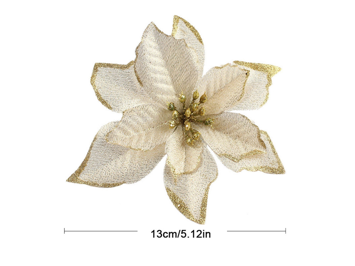Flores Decorativas De Natal (design Com Pó Dourado, Material Artificial) Eoocoo