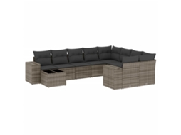 Conjunto de 10 Sofás de Jardim com Almofadões Vime Pe Cinzento MAISON EXCLUSIVE