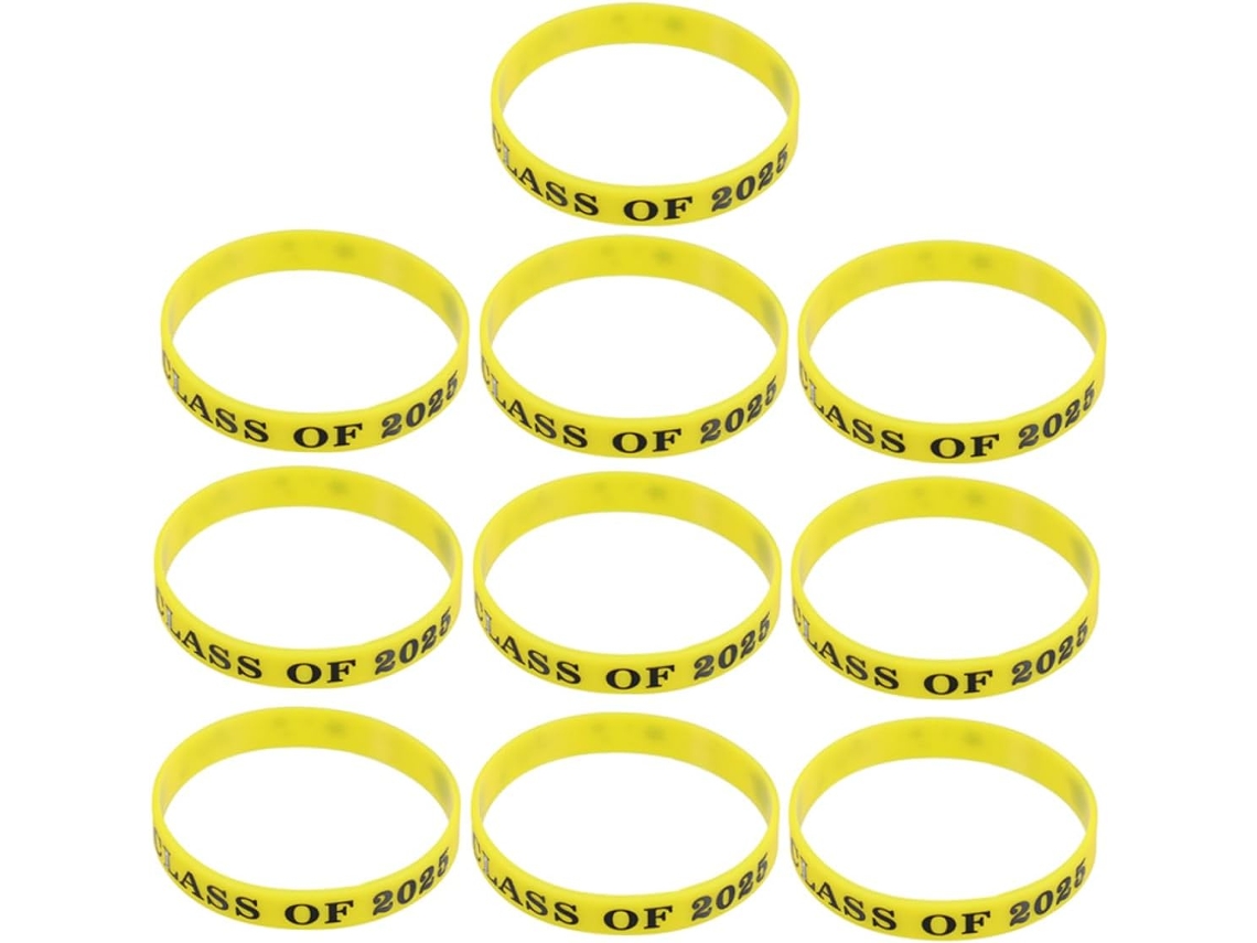 Conjunto Homsfou com 10 pulseiras de silicone, formato "10th Year" (10º ano), ajustáveis e elásticas para mulheres adolescentes.