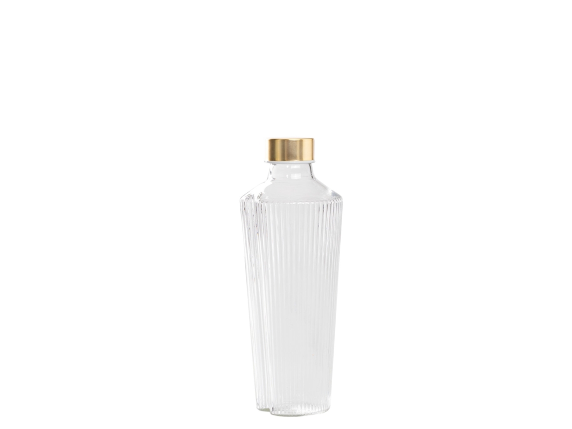 Garrafa Prática De Vidro Borossilicato Transparente Com Decoração De Ranhuras Verticais, Design Elegante Para Mesa, Acessório Versátil E Funcional.