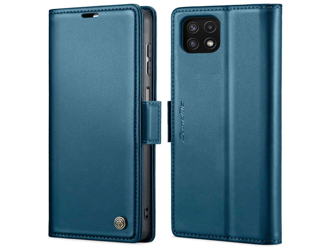 Capa Para Samsung Galaxy A22 5g Borboleta Fivela Litchi Textura Rfid Antirroubo De Telefone De Couro Azul