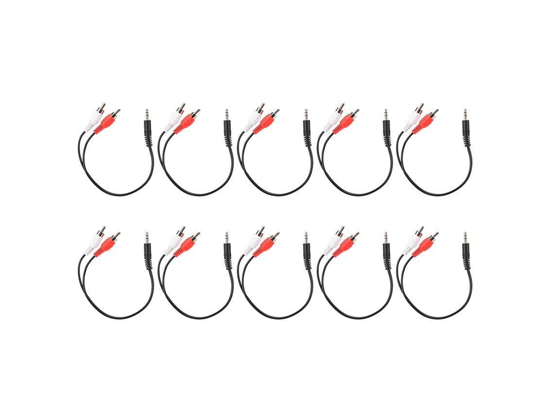 10pcs Cabo Adaptador Áudio 3.5mm Macho para 2 Rca Macho 2 em 1 28cm