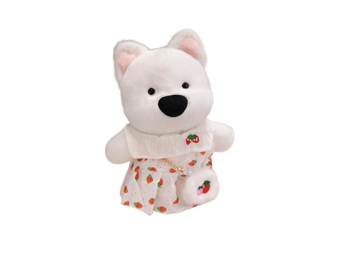 Pelúcia Westie com Roupinhas Suéter de Urso e Bolsa Marrons Brinquedo Infantil Calmante CHABERLU