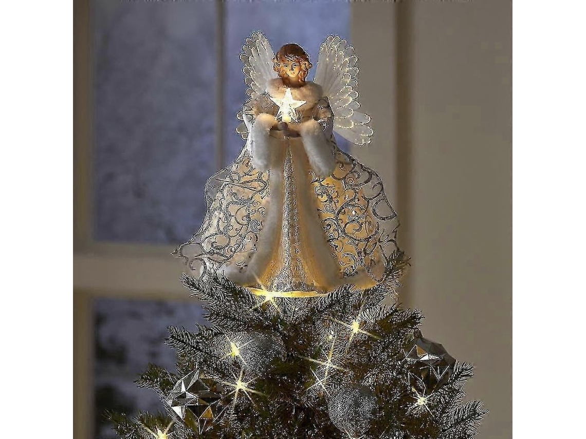 Topo de Árvore de Natal Anjo com Luz Led Usb Decoração Festiva Natal e Ano Novo | S/MARCA