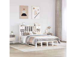 Vidaxl Cama Com Estante Sem Colchão 160x200 Cm Pinho Maciço Branco