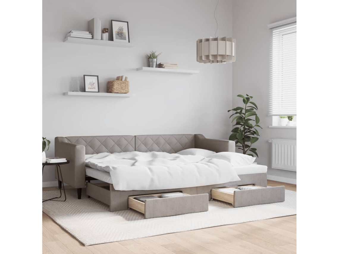 Sofá cama con cajones 80x200 cm, tela gris-marrón