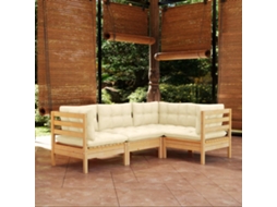 Conjunto 4 Pcs Lounge De Jardim C/ Almofadões Cor Creme Pinho Dkd Home Decor