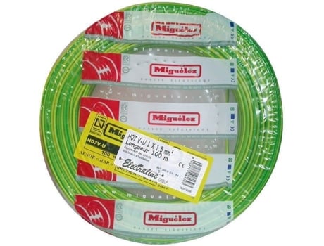 Cabo Rígido Ho7vu Electraline 1x1,5 Mm² Comprimento 100 M Amarelo E Verde Condutor Único