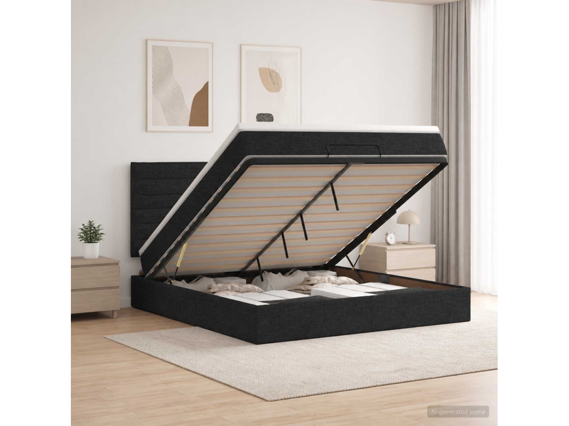 Vidaxl Cama Ottoman Com Colchão Preto 180 X 200 Cm Tecido