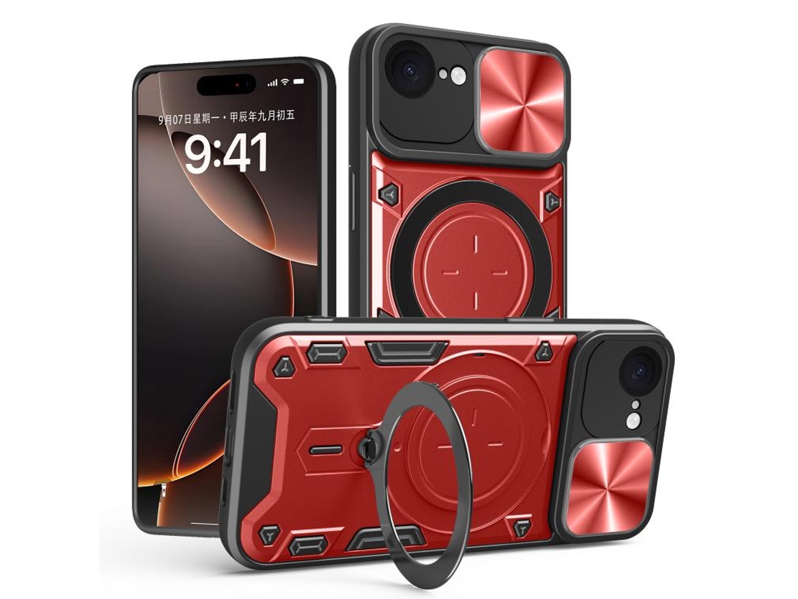 Capa Para Iphone 16e - Textura De Cd - Suporte Magnético Deslizante - Proteção Para Câmera