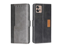 Capa De Couro Com Fivela Lateral E Cor Contrastante Para Motorola Moto G32 4g