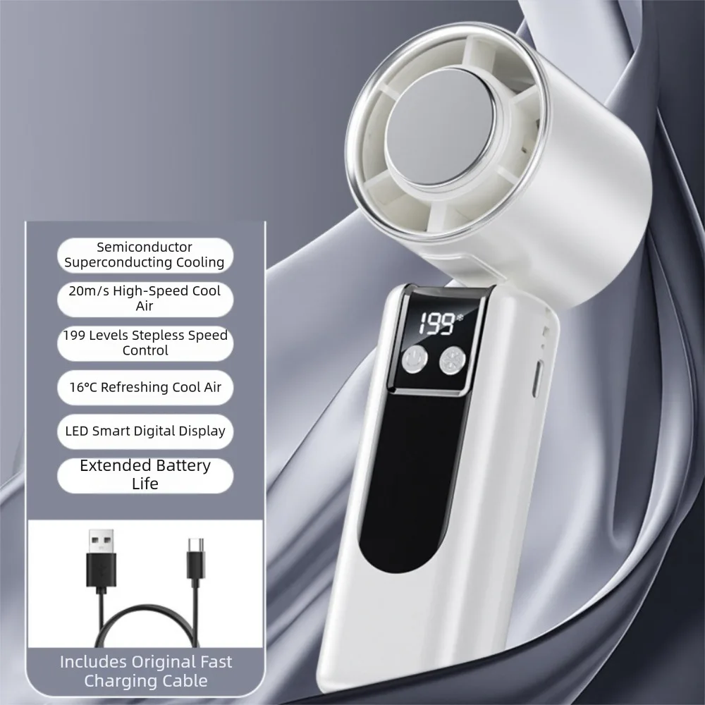 Ventilador Portátil MDUG com 199 velocidades, visor digital led e recarregável Usb