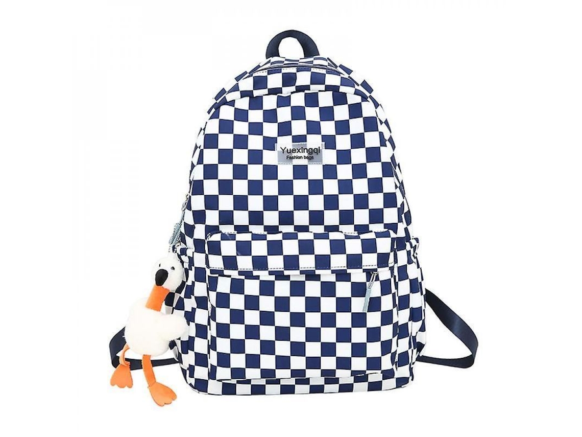 Mochila Escolar Unissex com Quadros Nylon 30x12x45cm 20-35l com Compartimento para Notebook Azul/preto/rosa S/MARCA