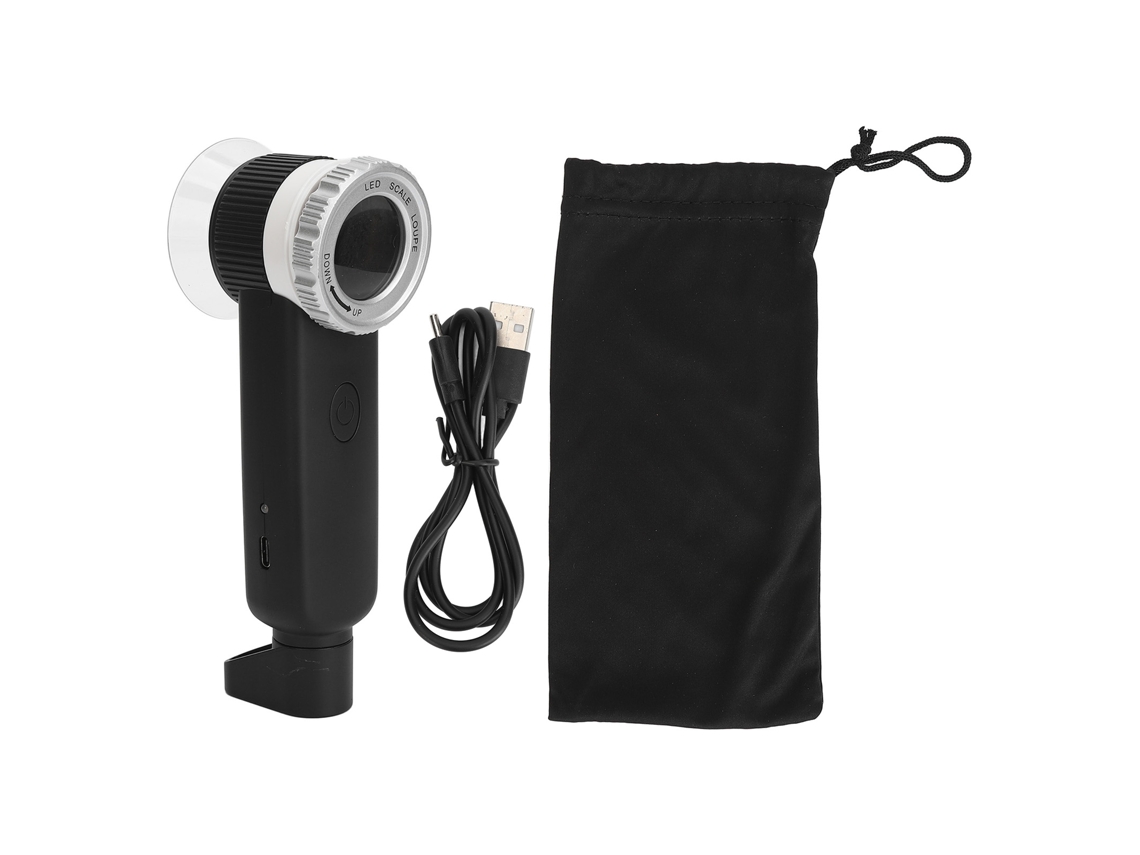 Lupa 30x Com Luz Led 3 Cores (branco, Roxo, Amarelo) Recarregável Usb E Folha Multifuncional