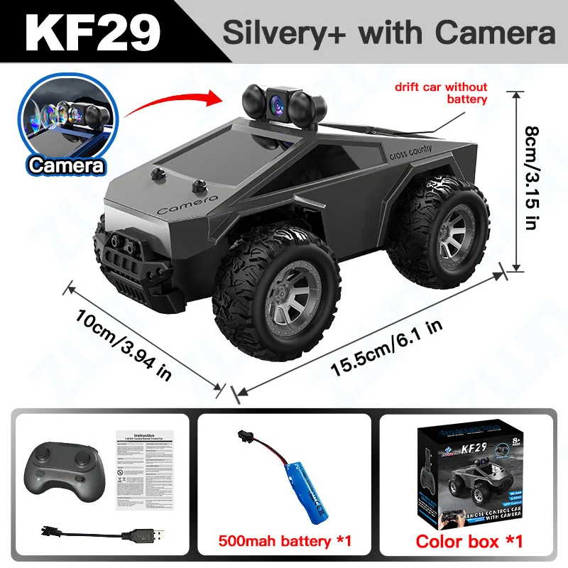 (prateado, Com Câmera) Carrinho De Brinquedo Com Controle Remoto, Luzes De Led Controláveis, 2.4g, Presente Para Crianças.